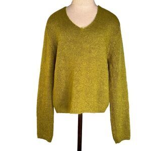 Twiggy Womens Vintage Mohair Blend Cozy Vneck Sweater Longsleeves Size XL Green